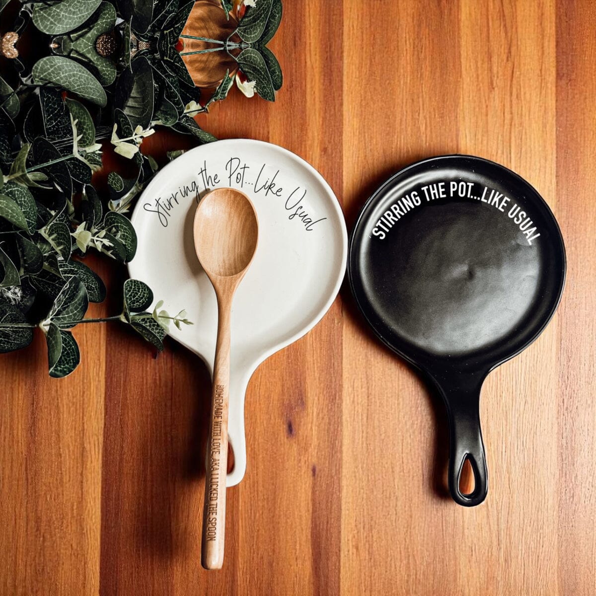 Stirring the Pot | Porcelain Spoon Rest with Wooden Spoon