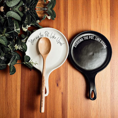 Stirring the Pot | Porcelain Spoon Rest with Wooden Spoon