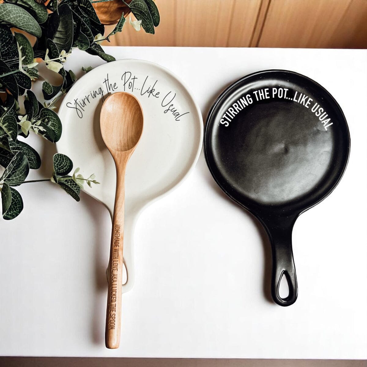 Stirring the Pot | Porcelain Spoon Rest with Wooden Spoon