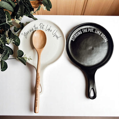 Stirring the Pot | Porcelain Spoon Rest with Wooden Spoon