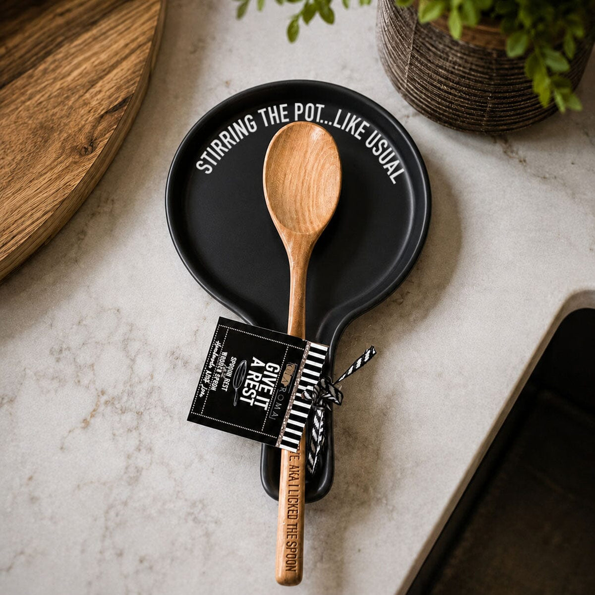 Stirring the Pot | Porcelain Spoon Rest with Wooden Spoon