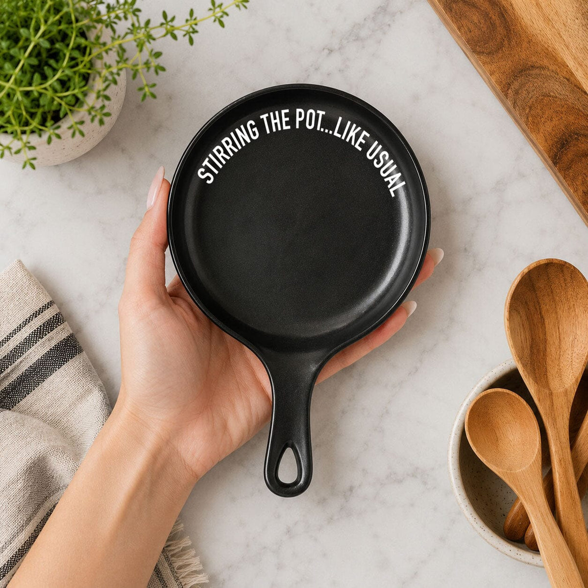 Stirring the Pot | Porcelain Spoon Rest with Wooden Spoon