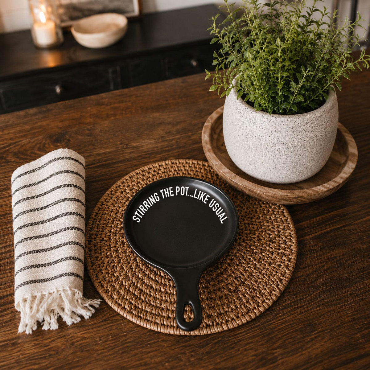 Stirring the Pot | Porcelain Spoon Rest with Wooden Spoon