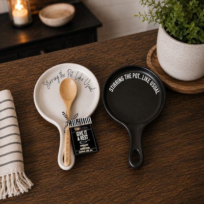Stirring the Pot | Porcelain Spoon Rest with Wooden Spoon