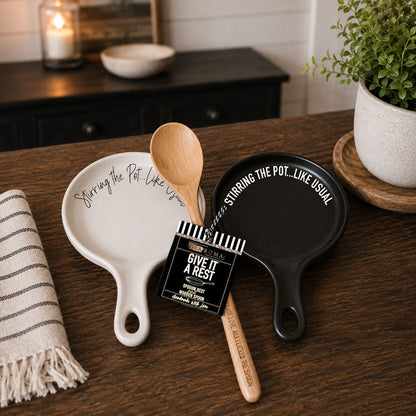 Stirring the Pot | Porcelain Spoon Rest with Wooden Spoon