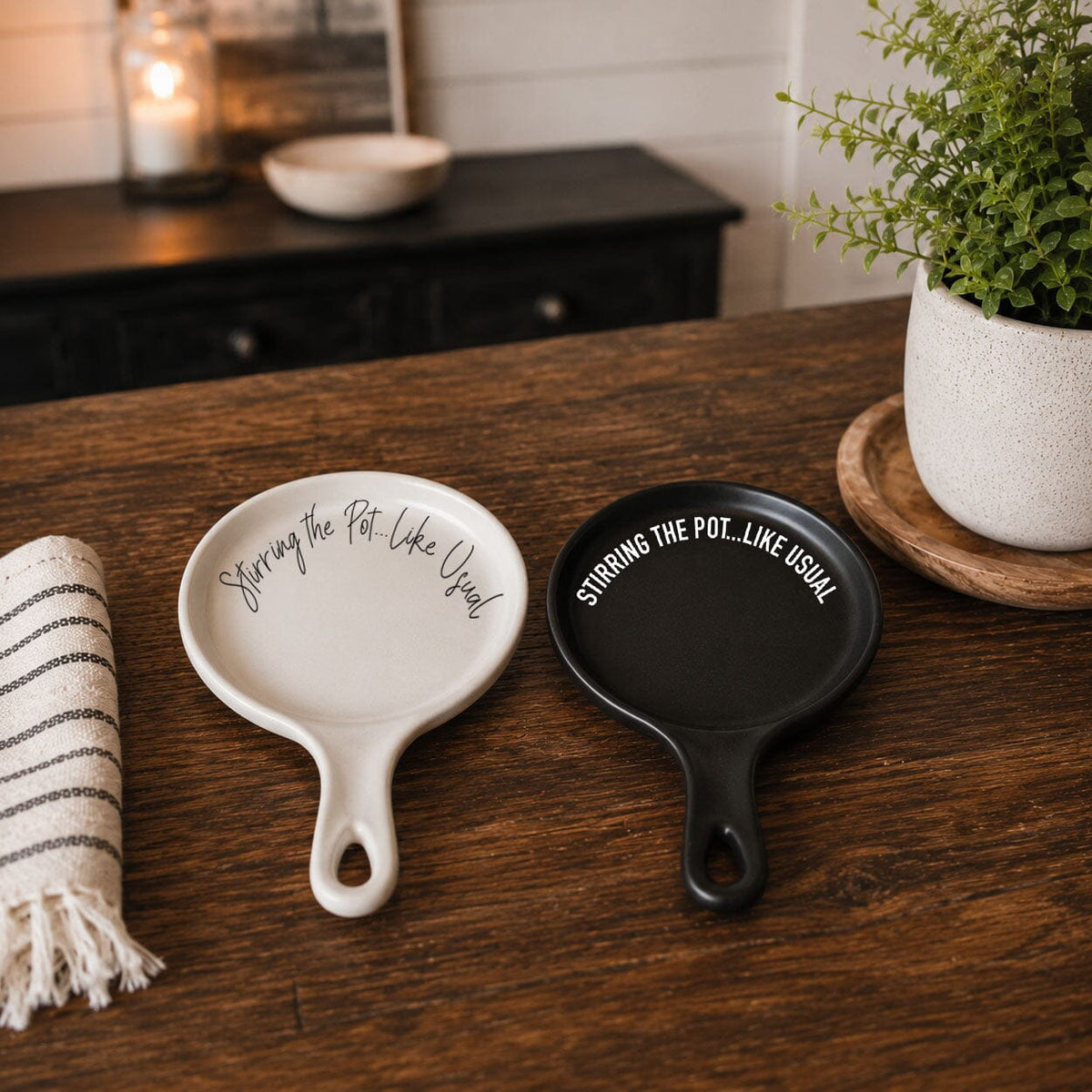 Stirring the Pot | Porcelain Spoon Rest with Wooden Spoon