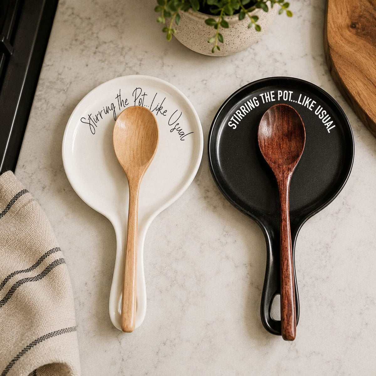 Stirring the Pot | Porcelain Spoon Rest with Wooden Spoon