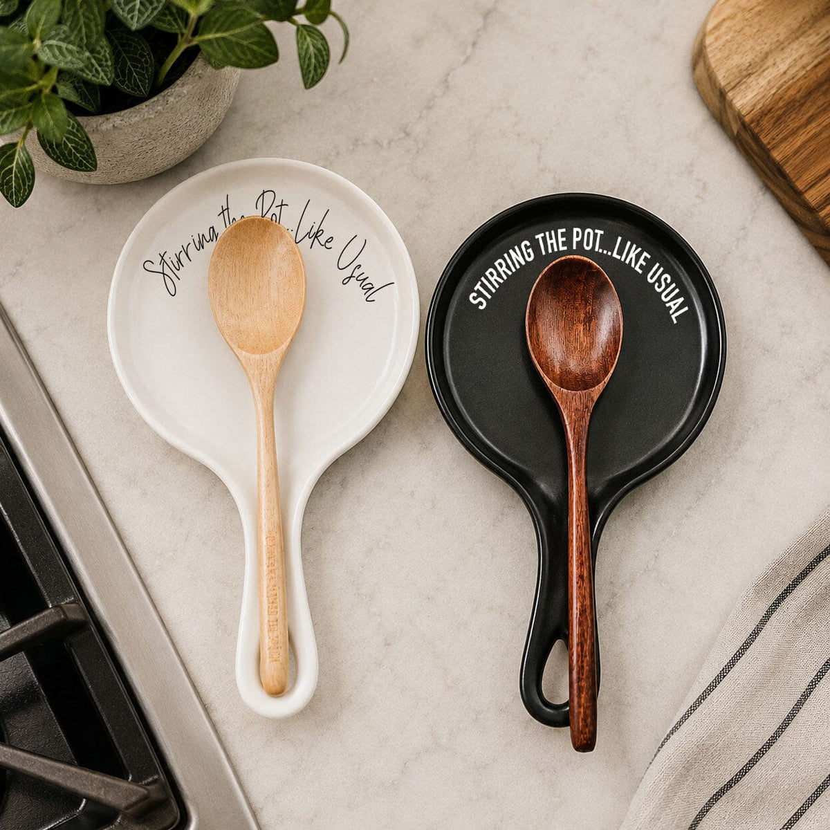 Stirring the Pot | Porcelain Spoon Rest with Wooden Spoon