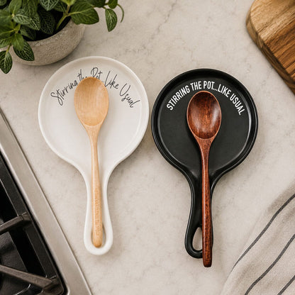 Stirring the Pot | Porcelain Spoon Rest with Wooden Spoon