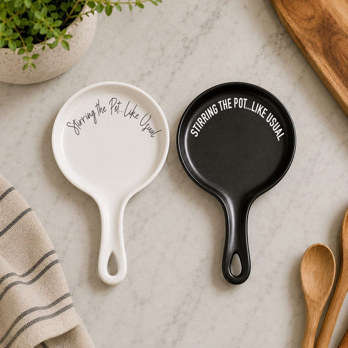 Stirring the Pot | Porcelain Spoon Rest with Wooden Spoon