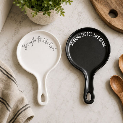 Stirring the Pot | Porcelain Spoon Rest with Wooden Spoon