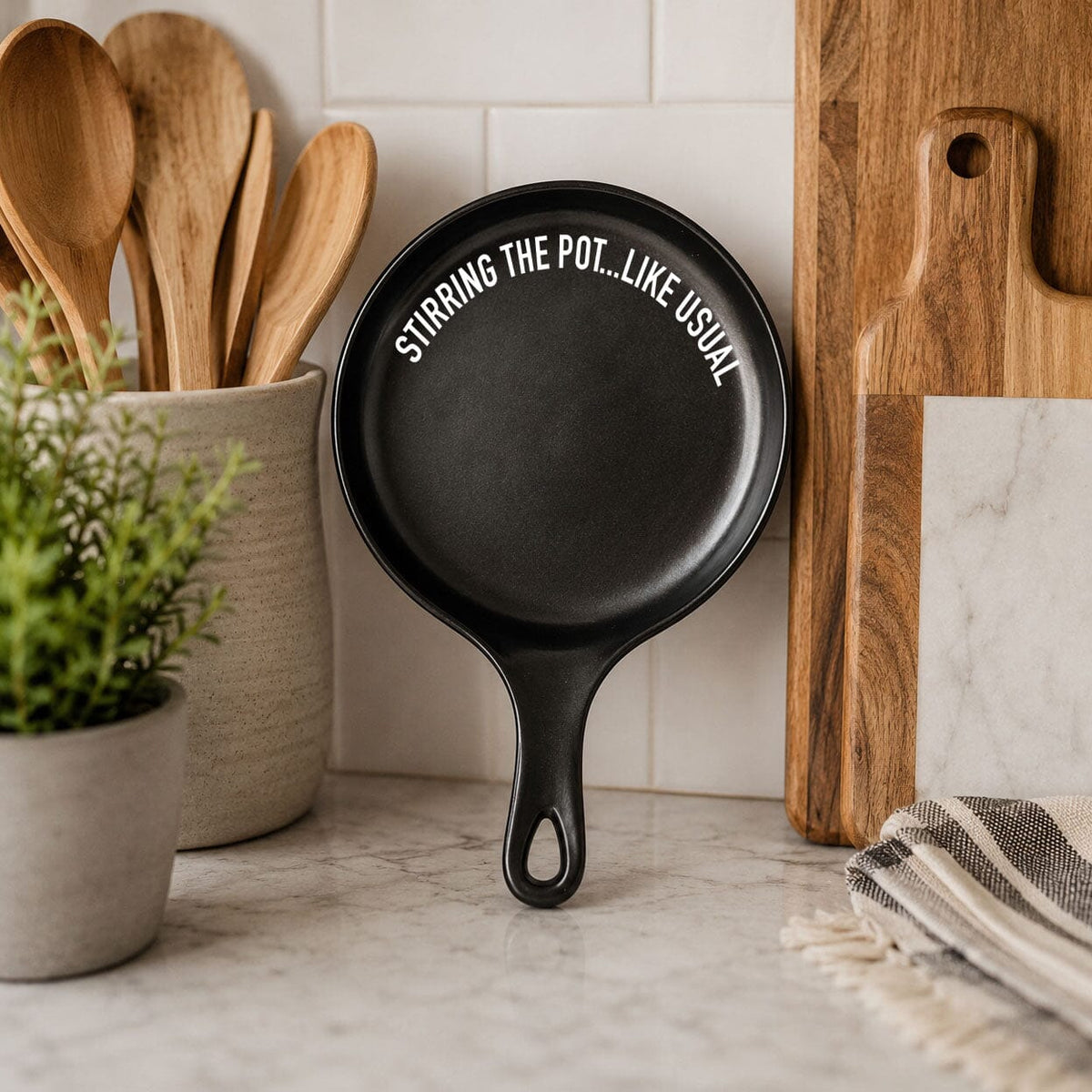 Stirring the Pot | Porcelain Spoon Rest with Wooden Spoon