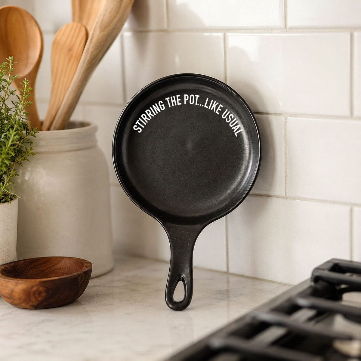 Stirring the Pot | Porcelain Spoon Rest with Wooden Spoon