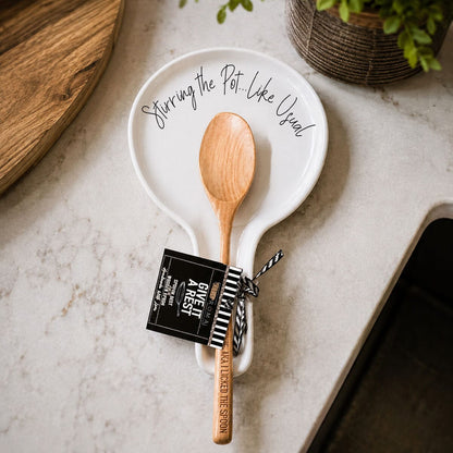 Stirring the Pot | Porcelain Spoon Rest with Wooden Spoon