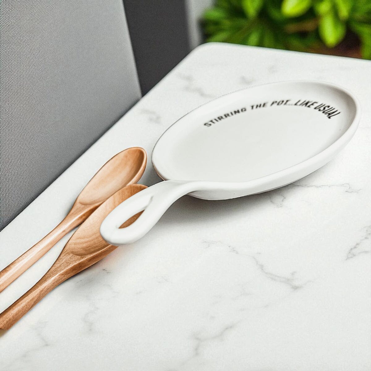 Stirring the Pot | Porcelain Spoon Rest with Wooden Spoon