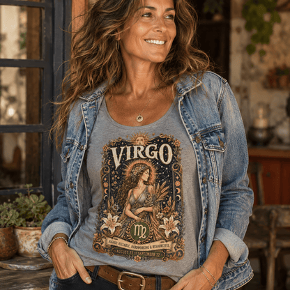 Virgo Zodiac Women's Racerback Tank – Ornate Maiden Artwork