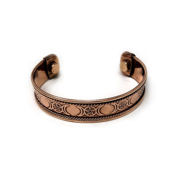 Triple Moon Pentacle Goddess Copper Bracelet