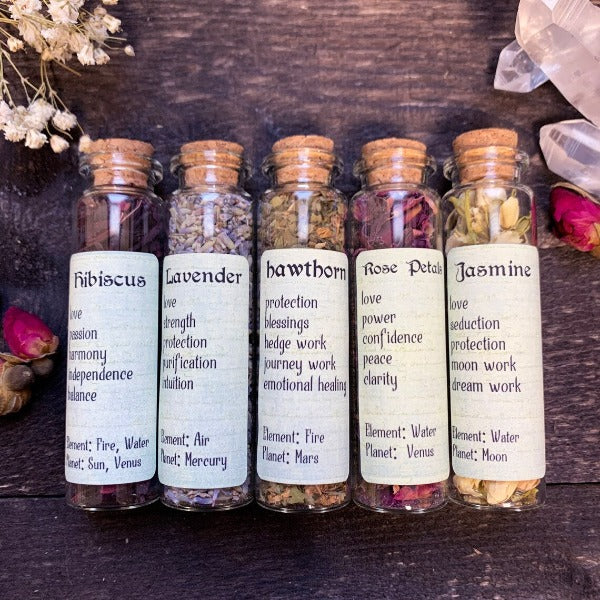Set of 5 Love Herbs - Bottled Witchcraft, Magickal, Spell, Ritual and Apothecary Herbs