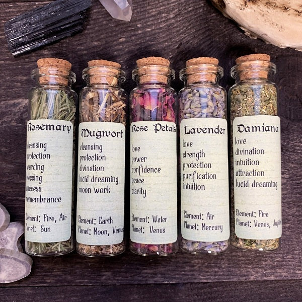 Set of 5 Witchy Herbs Starter Kit - Bottled Witchcraft, Magickal, Spell and Apothecary Herbs