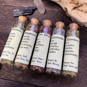Set of 5 Witchy Herbs Starter Kit - Bottled Witchcraft, Magickal, Spell and Apothecary Herbs