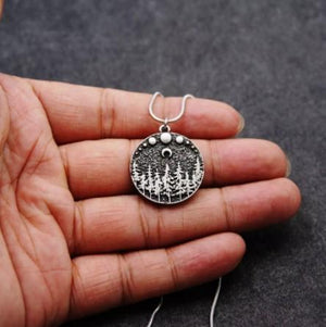 Pine Trees at Night Pendant Necklace