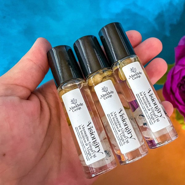 Visionary Jasmine Essential Oil Roll On with Rainbow Moonstone Crystals