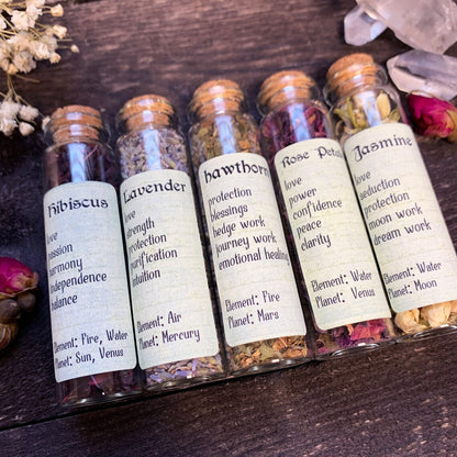 Set of 5 Love Herbs - Bottled Witchcraft, Magickal, Spell, Ritual and Apothecary Herbs