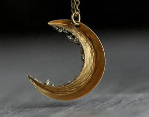 Crushed Crystal Decorated Crescent Moon Necklace