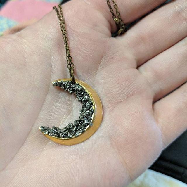 Crushed Crystal Decorated Crescent Moon Necklace