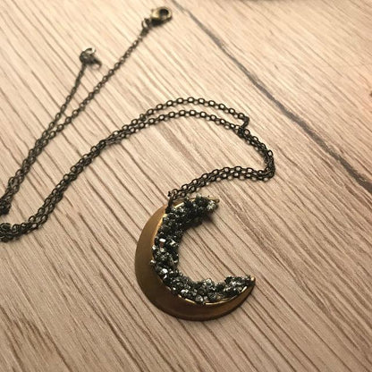 Crushed Crystal Decorated Crescent Moon Necklace