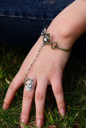 Bohemian geometric silver sunstone ring bracelet