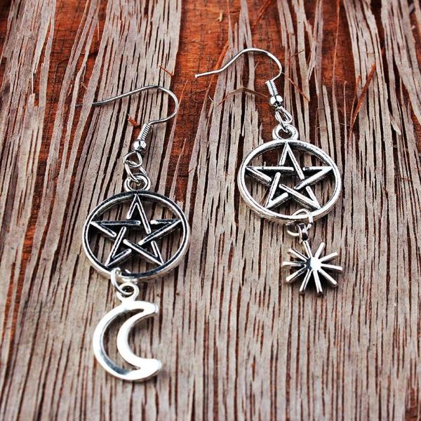 Pentacle with Sun and Moon Earrings