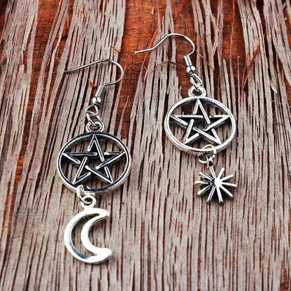 Pentacle with Sun and Moon Earrings