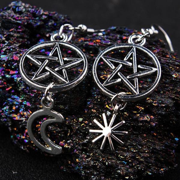 Pentacle with Sun and Moon Earrings