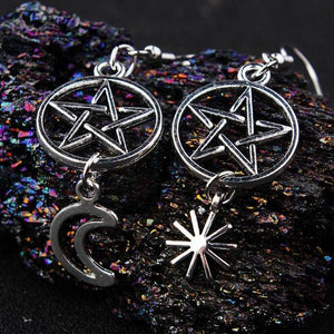 Pentacle with Sun and Moon Earrings