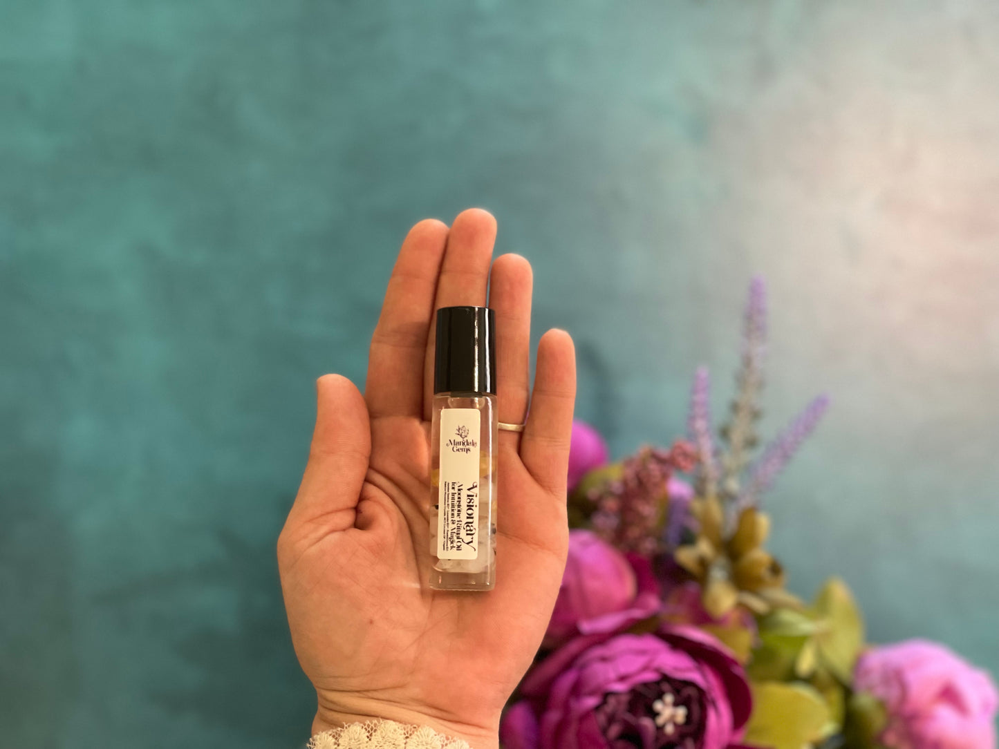 Visionary Jasmine Essential Oil Roll On with Rainbow Moonstone Crystals