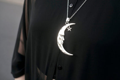 Crescent Moon and Star Statement Necklace