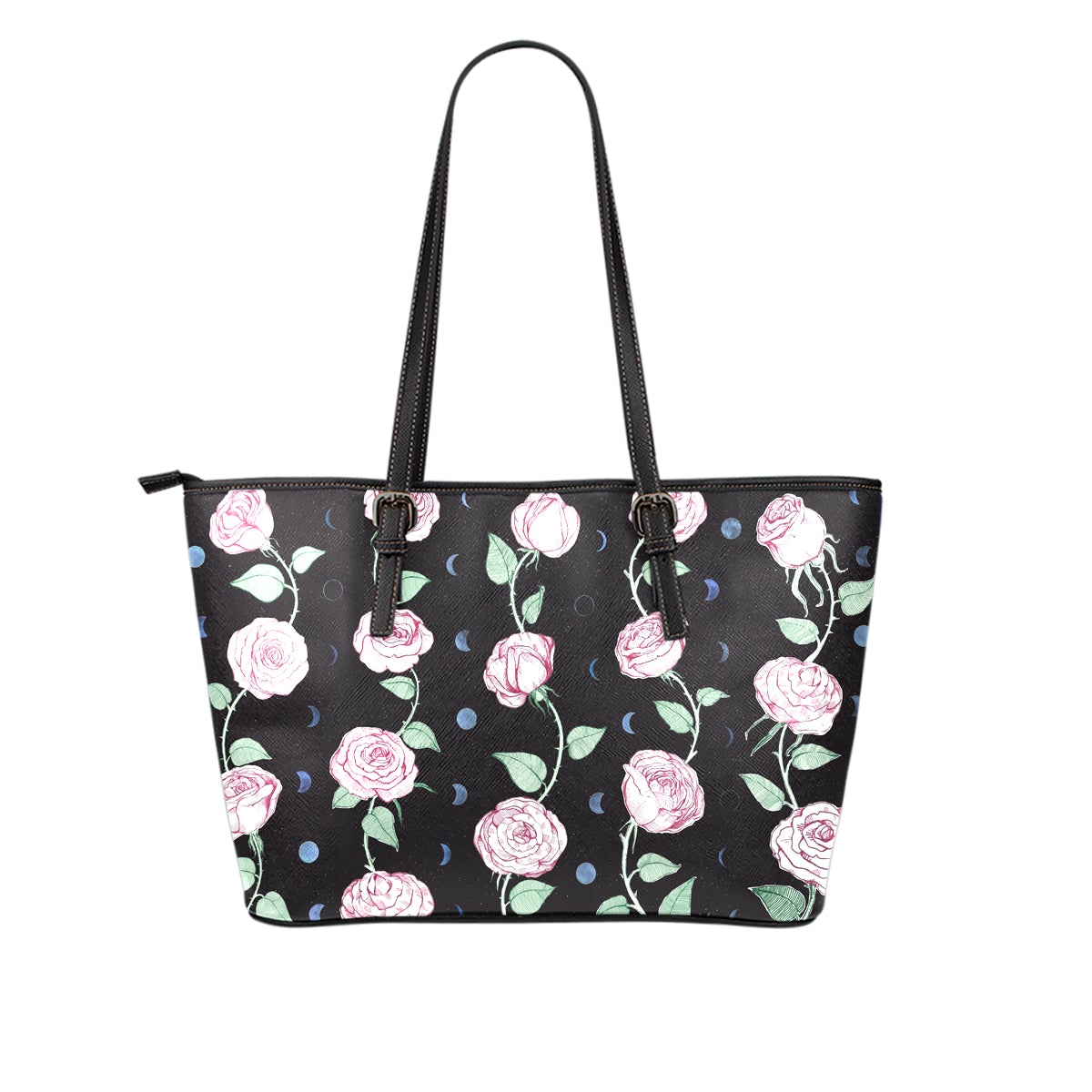 Roses & Moons - Big artificial leather bag.