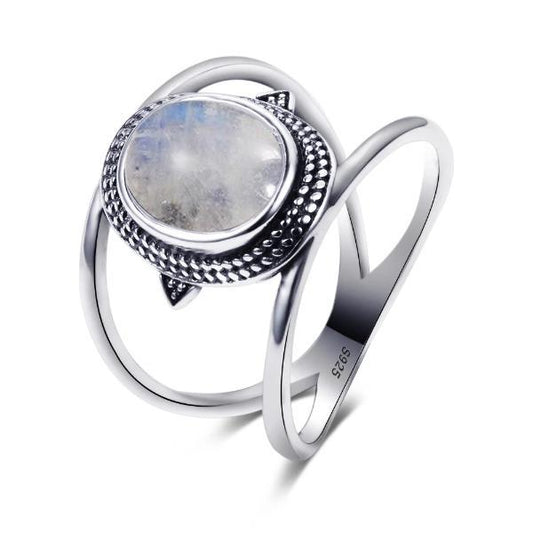 Elegant Natural Rainbow Moonstone Ring