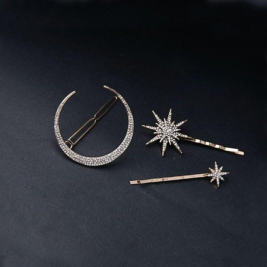 Moon and Stars Rhinestone Hair Clip