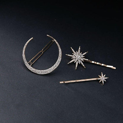 Moon and Stars Rhinestone Hair Clip
