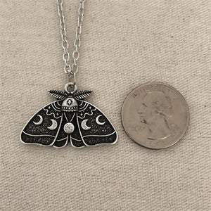 Moon Phase Moth Pendant Necklace
