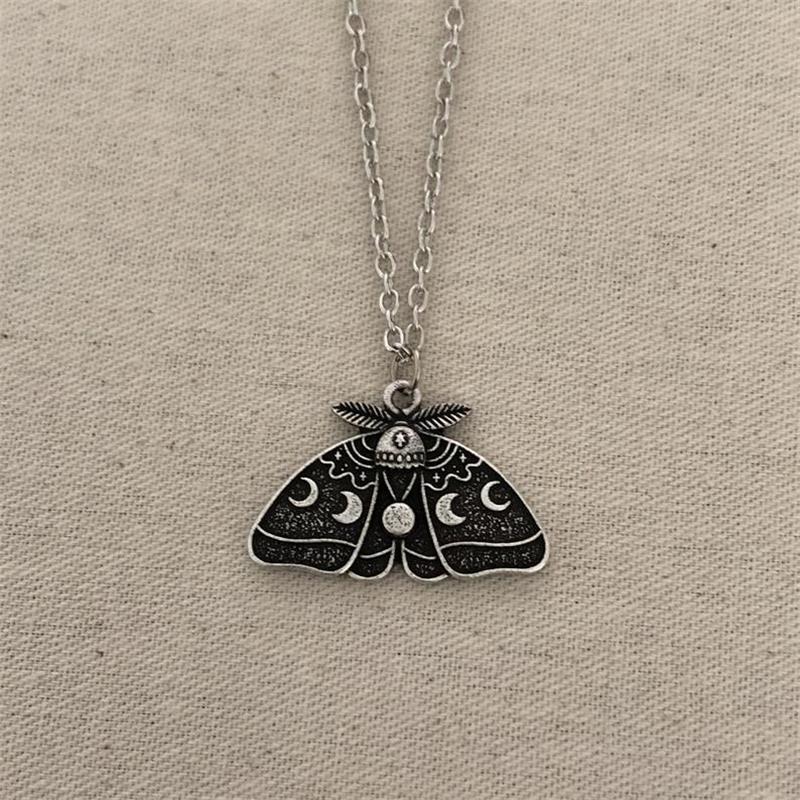 Moon Phase Moth Pendant Necklace