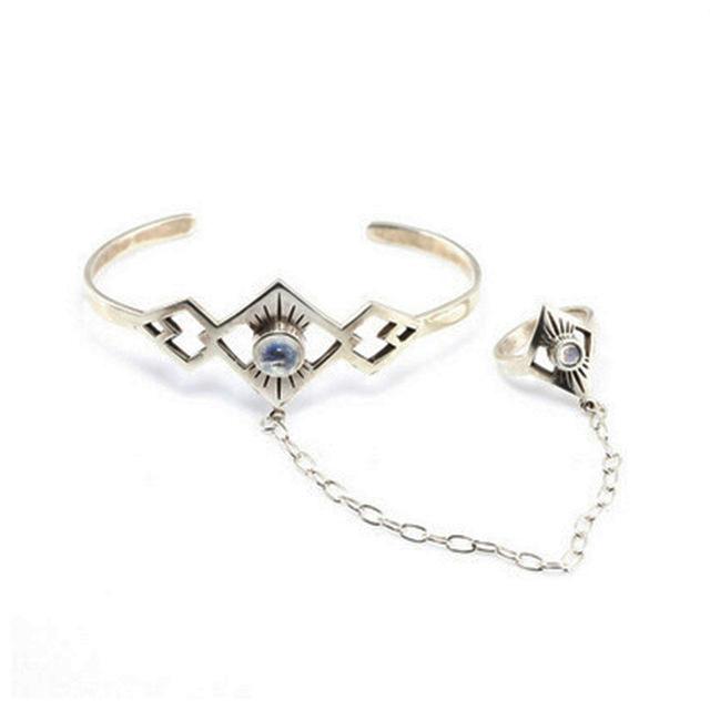 Bohemian geometric silver sunstone ring bracelet