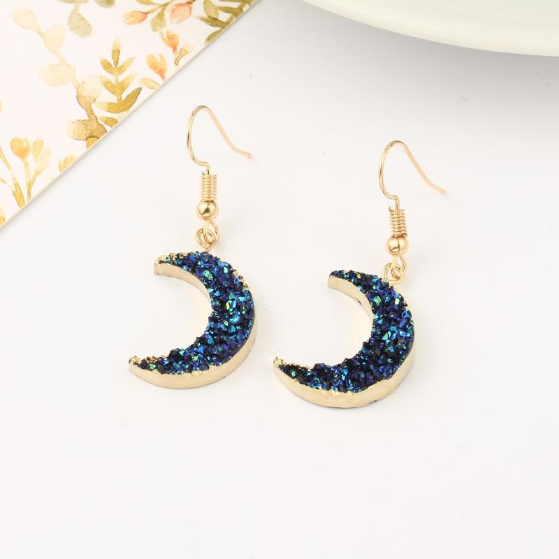 Blue Crescent Moon Drop Earrings