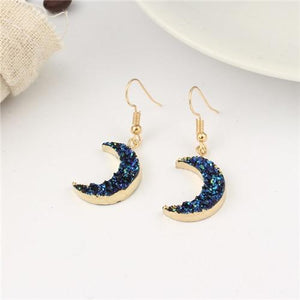 Blue Crescent Moon Drop Earrings