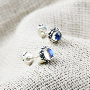 Moonstone stud earrings - sterling silver.