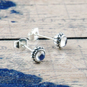 Moonstone stud earrings - sterling silver.