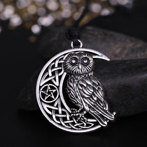Wicca Goddess Crescent Moon Pendant Owl Necklace