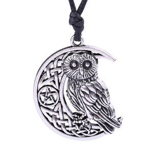 Wicca Goddess Crescent Moon Pendant Owl Necklace